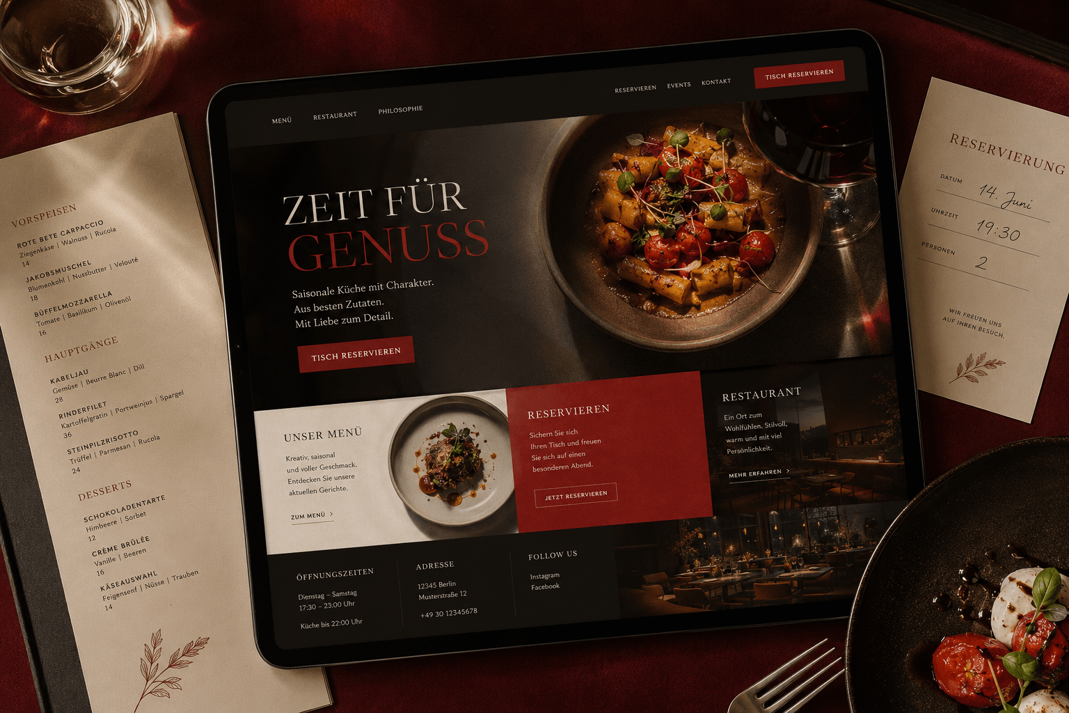Restaurant-Website-Mockup für Kessel & Korn.