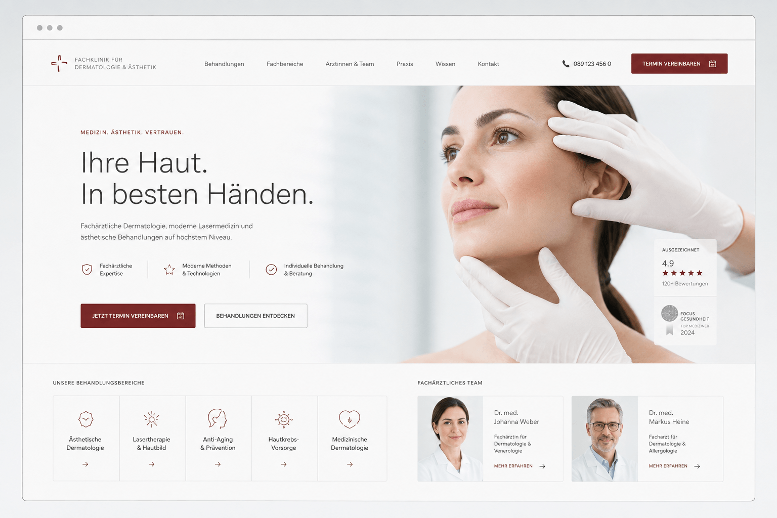 Medizinisches Website-Mockup für Hautkontor.